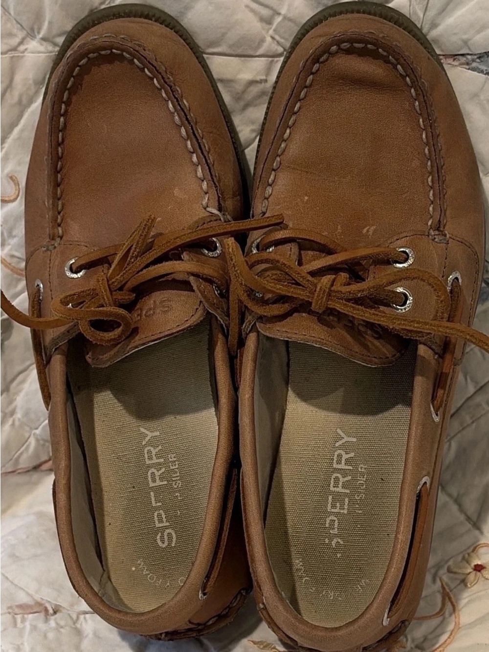 Sperry Brown Leather Boat Shoes US 5.5 Lace-Up Round Toe Rubber Sole